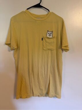 Ripndip Yellow Pocket Tee with Cat Graphic